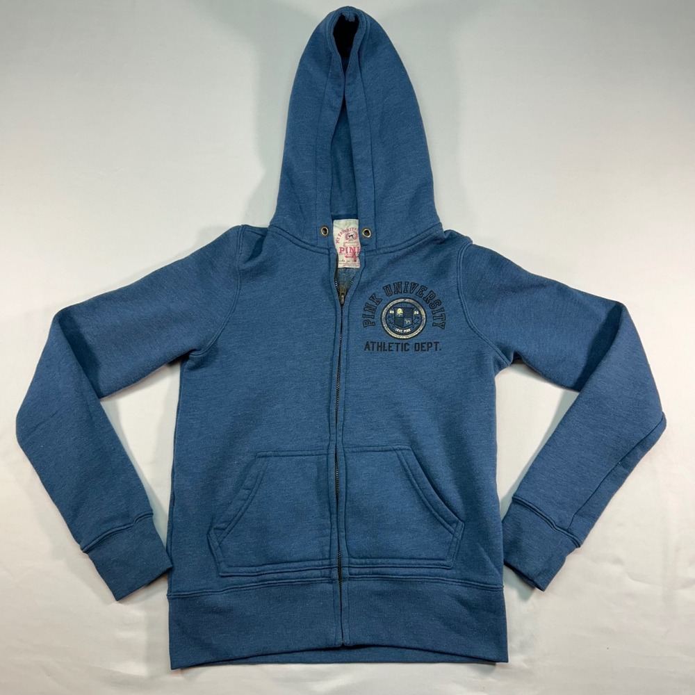 Victoria's Secret PINK University Zip Up Hoodie Blue XS Athletic Dept Graphic